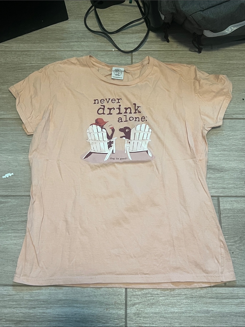 Dog Is Good "Never Drink Alone" Peach Graphic Tee - Women